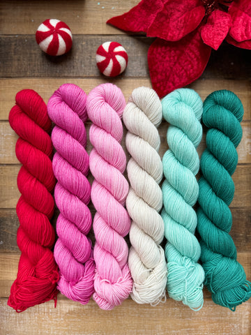 Merino Nylon Sock Candy Cane Lane Half Skein Kit- Ready to Ship!